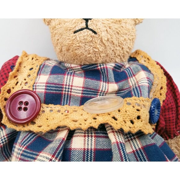 Artisan Teddy Bear Handmade Plush Stuffed Animal 12 Inch Dress Bloomers Apron - Picture 6 of 16